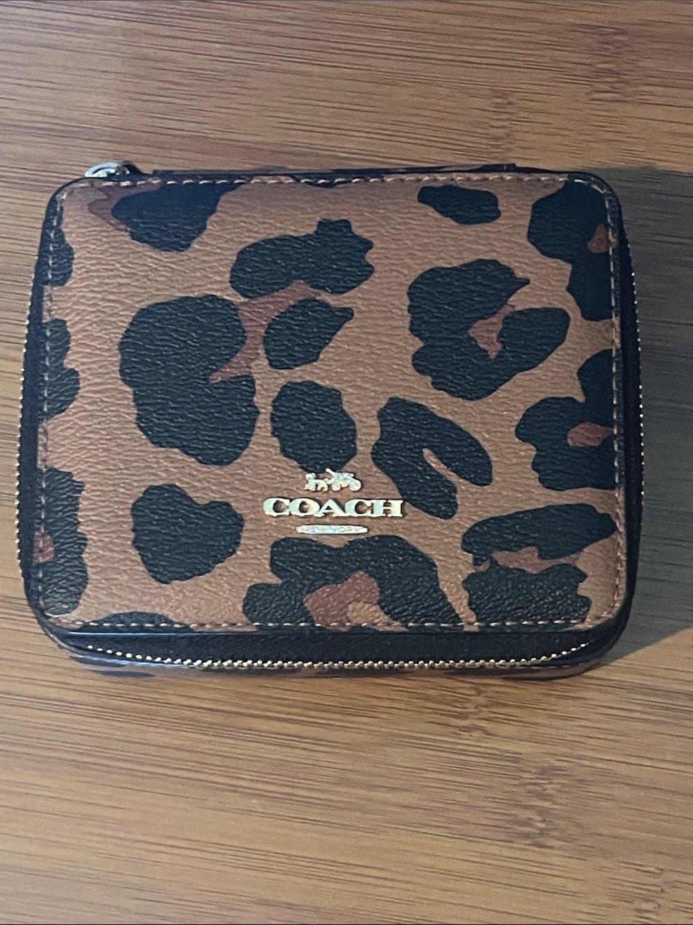COACH Leopard Print Zip around Jewelry Organizer